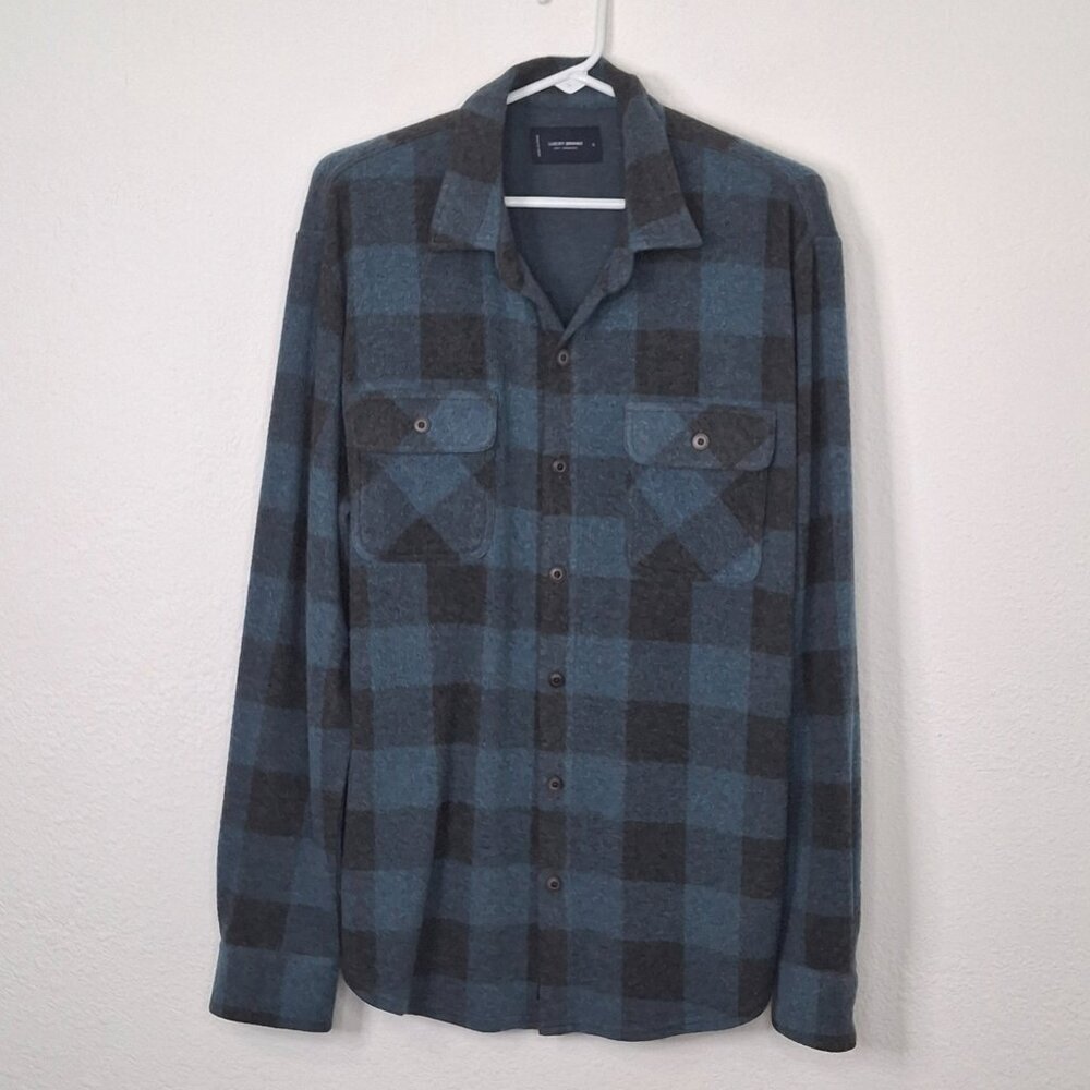 Lucky Brand Mens Fleece Shit Plaid Sz L Button Down Western Normcore Preppy
